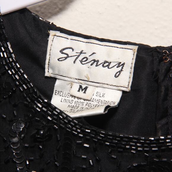 Vintage Stenay 80s Beaded Sequined Black Top Size Medium - Picture 8 of 9